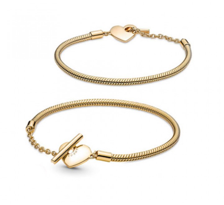 PULSERA PANDORA PLATA DORADA BROCHE T CORAZON 569285C00-18