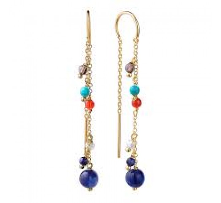 PENDIENTES PLATA DORADA LARGOS LAPISLAZULI 00511691