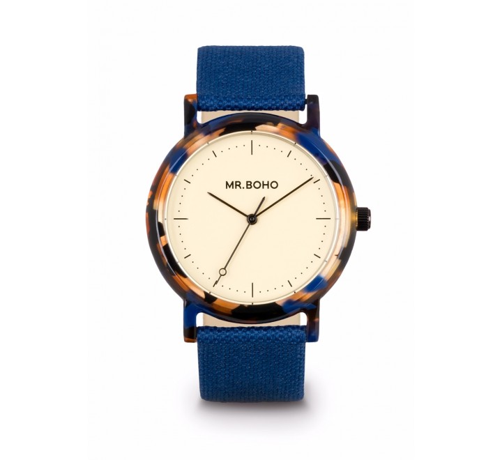 RELOJ MR BOHO 00728963 38 MM CORREA AZUL Y CAREY AZUL