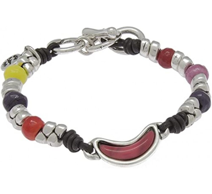 PULSERA CICLON PIEDRAS MULTICOLOR CON CUERO 181113