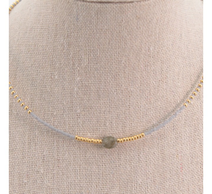 GARGANTILLA ACERO DORADO PIEDRITAS GRIS 120738-02