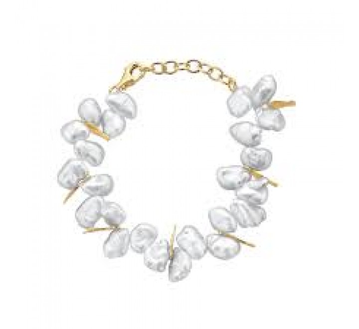 PULSERA PLATA DORADA PERLAS BARROCAS DETALLES HOJAS 00511559