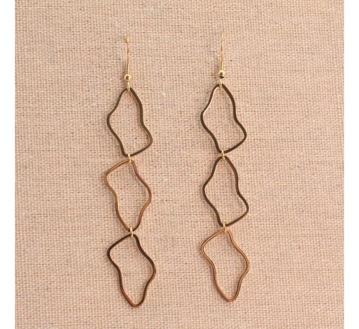 PENDIENTES ACERO DORADO LARGOS AROS IRREGULARES 131206-09