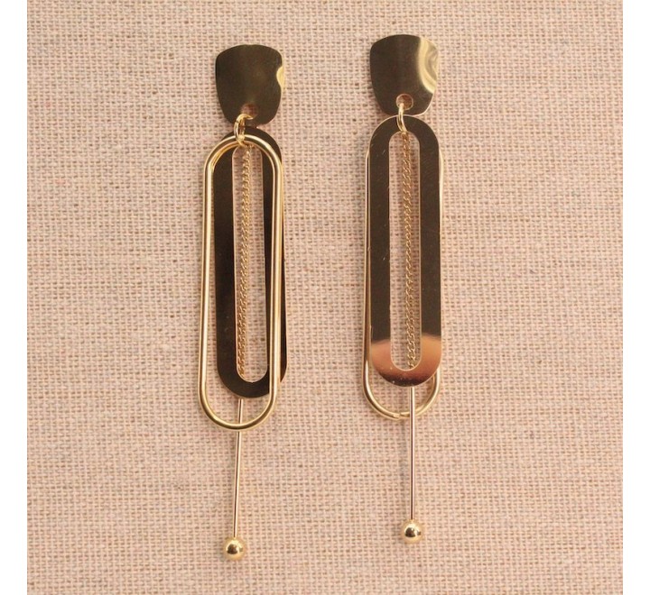 PENDIENTES ACERO DORADO MODERNISTA 8,5X1,4CM 131215-01