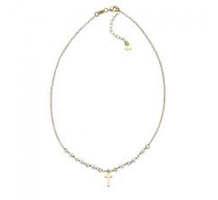 GARGANTILLA PLATA DORADA CRUZ LISA Y PERLAS 00511709