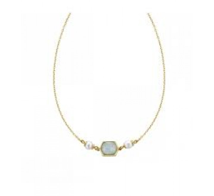 GARGANTILLA PLATA DORADA CON AGATA Y DOS PERLAS 00511483