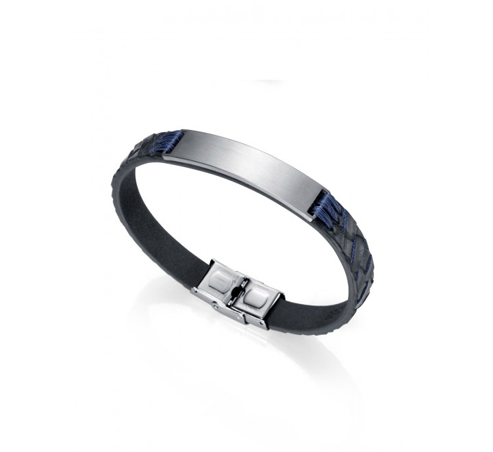 PULSERA VICEROY 75067P01013 PLACA DE ACERO Y PIEL AZUL