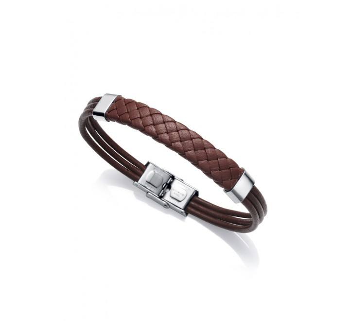 PULSERA VICEROY 75090P01011ACERO Y PIEL MARRON