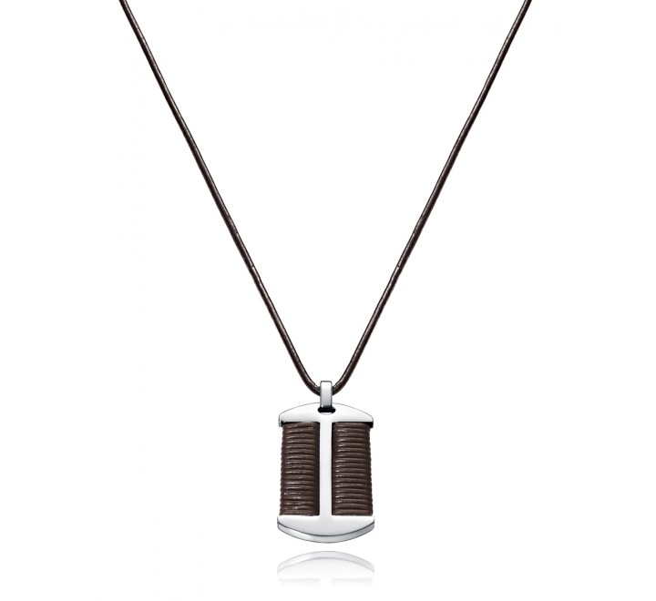 COLLAR VICEROY 75094C01011 ACERO Y PIEL PLACA CORDON