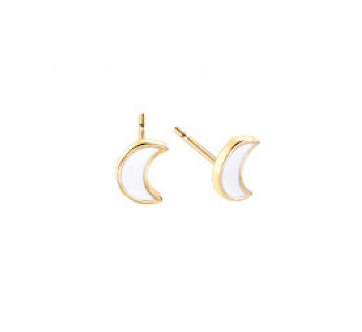 PENDIENTES PLATA DORADA LUNA CON ESMALTE BLANCO 00511697