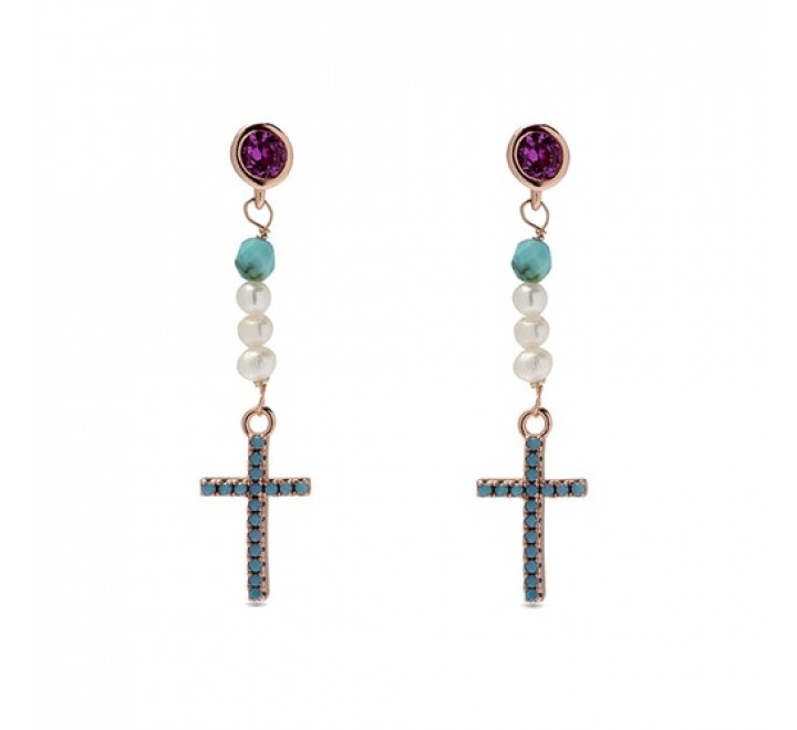 PENDIENTES LUXENTER PLATA ROSADA PERLA TURQUESAS EXA386R9400