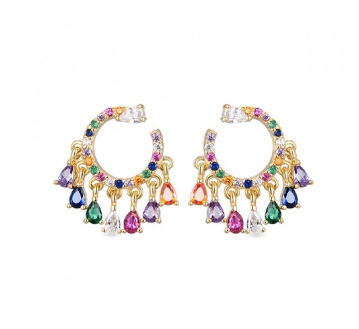 PENDIENTES LUXENTER PLATA DORADA PIEDRAS COLORES EH404Y2000