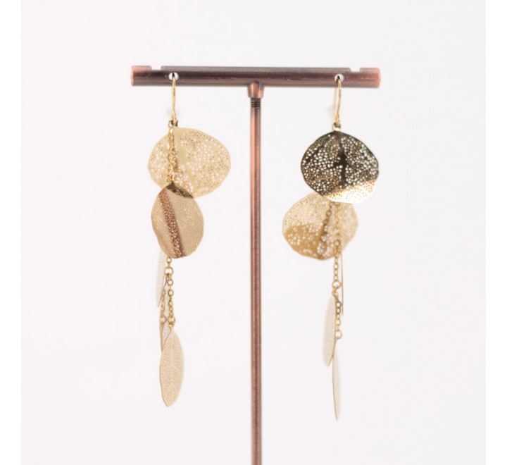 PENDIENTES ACERO DORADO HOJAS LARGO 7CM 130648-01
