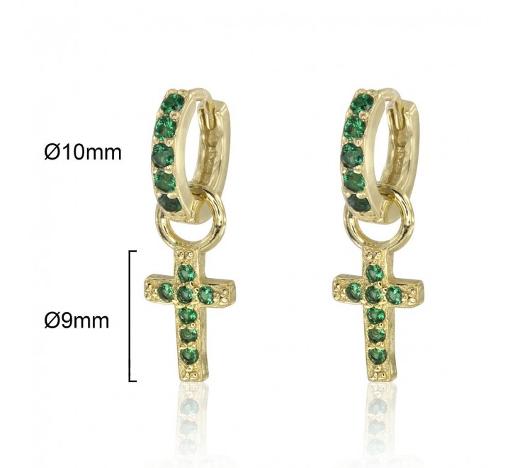 PENDIENTES PLATA CHAPADA ARO CRUZ PIEDRAS VERDES 8455300430