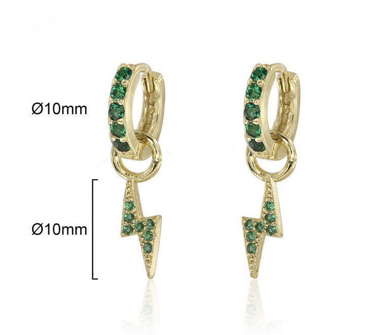 PENDIENTES PLATA CHAPADA ARO RAYO PIEDRAS VERDES 8455300433