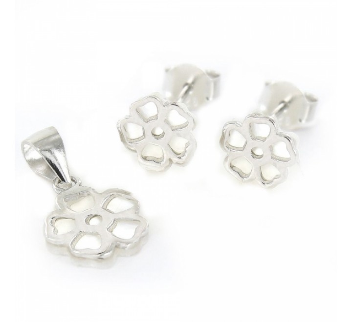 CONJUNTO PENDIENTES Y COLGANTE PLATA FLOR NACAR 9104002