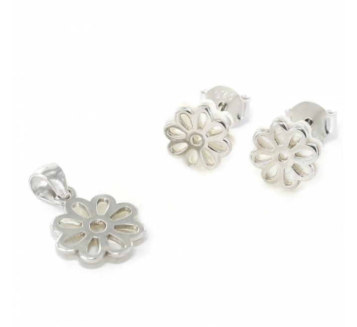 CONJUNTO PENDIENTES Y COLGANTE PLATA MARGARITA NACAR 9104004