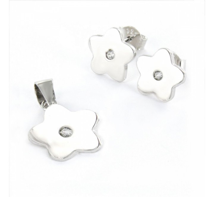 CONJUNTO PENDIENTES Y COLGANTE FLOR CON CIRCONITA 9104006