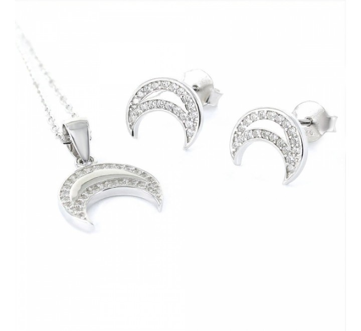 CONJUNTO CADENA Y COLGANTE PLATA LUNA CIRCONITAS 9105480