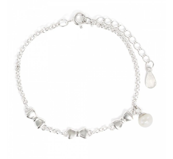 PULSERA PLATA ROLO FINO CON TRES LAZOS Y PERLITA 9106052