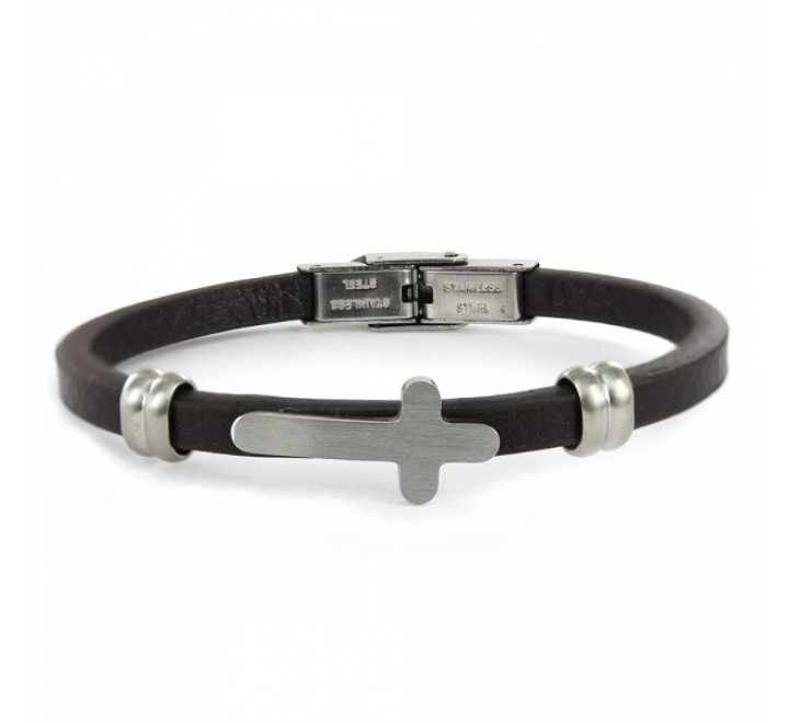 PULSERA CUERO MARRON 5MM CON CRUZ 9106067