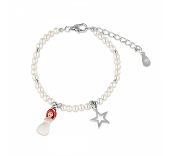 PULSERA PLATA PERLITAS 3MM CON ESTRELLA Y NI?A 9110184