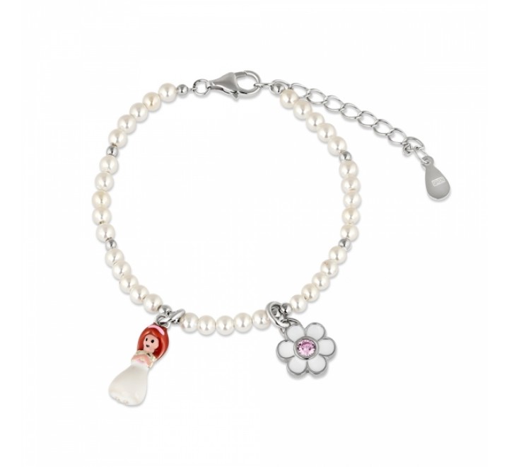PULSERA PLATA PERLITAS 3MM CON FLOR Y NI?A ESMALTADA 9110185