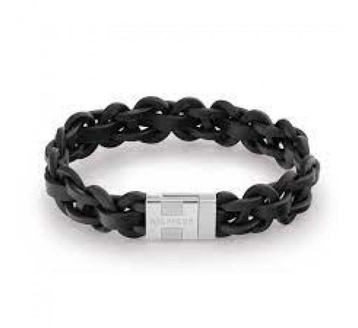 PULSERA TOMMY HILFIGER ANCHA CUERO TRENZADO MARRON 2790372