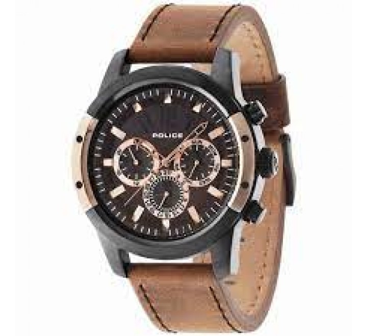 RELOJ POLICE CORREA MARRON CAJA ACERO NEGRA R1451251001