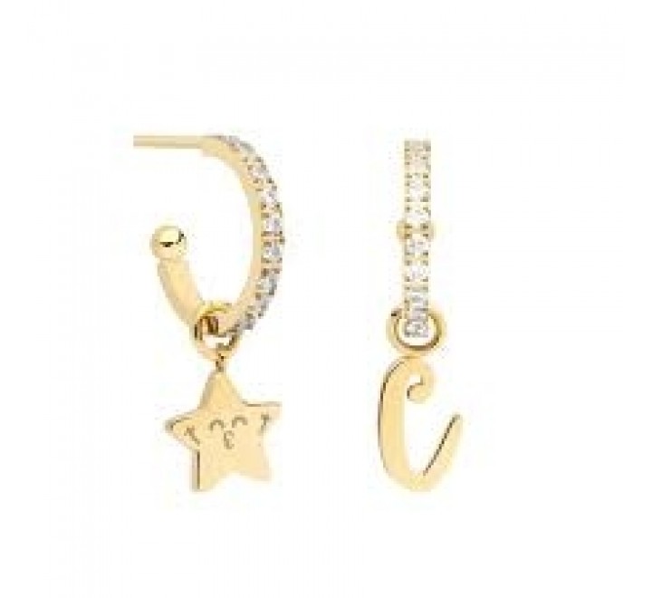 PENDIENTES MR WONDERFUL WJ10109 ACERO CHAPADO ARO LETRA C