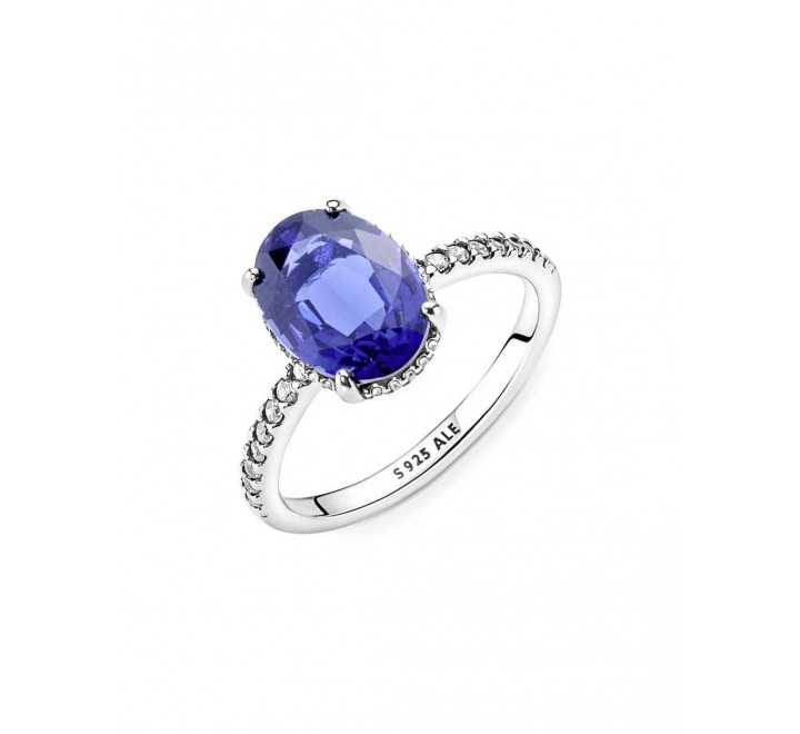 ANILLO PANDORA PLATA HALO PIEDRA AZUL Nº14 190056C01-54