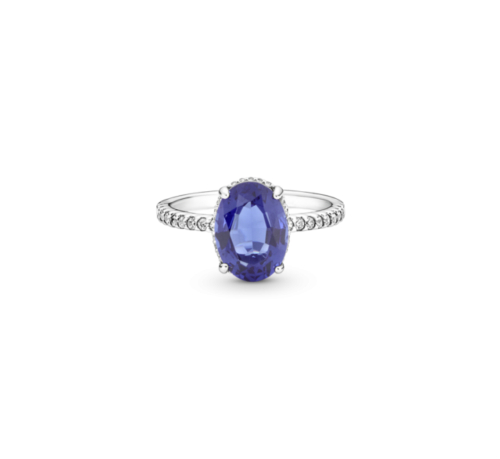 ANILLO PANDORA PLATA HALO PIEDRA AZUL Nº18 190056C01-58