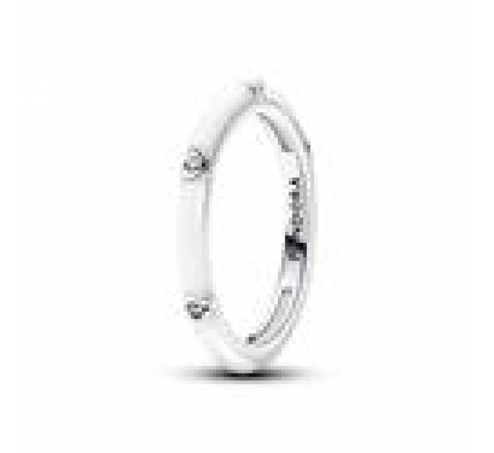 Anillo Pandora Me Gemas y esmalte para mujer fabricado en plata de primera ley con circonitas transparentes en talla brillante y esmalte blanco