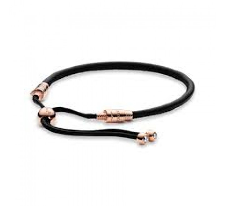 PULSERA PANDORA 588059CBK-2 CUERO NEGRO PLATA ROSADA
