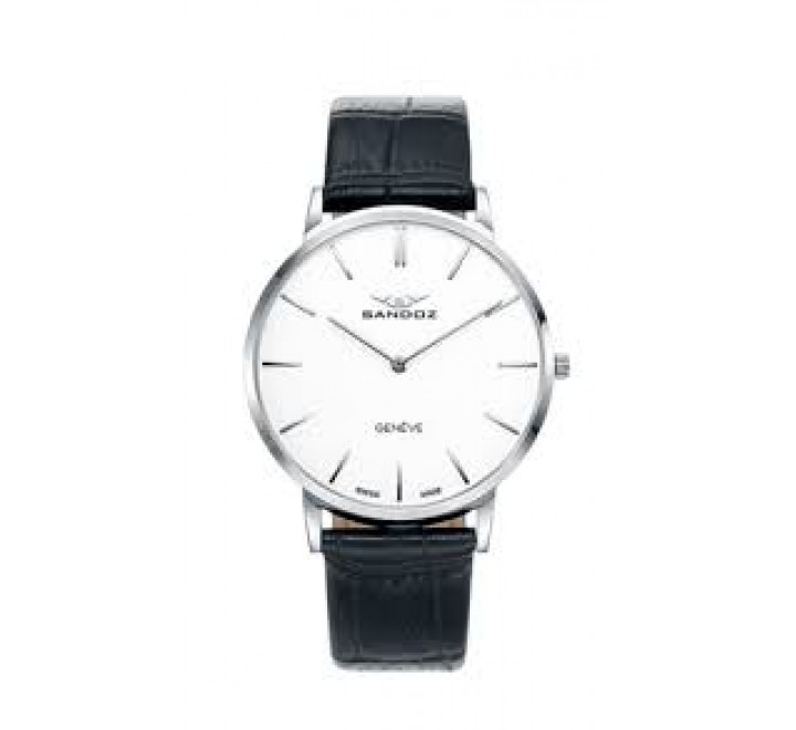 RELOJ SANDOZ 81429-07 CORREA PIEL NEGRA CAJA ACERO Y ZAFIRO