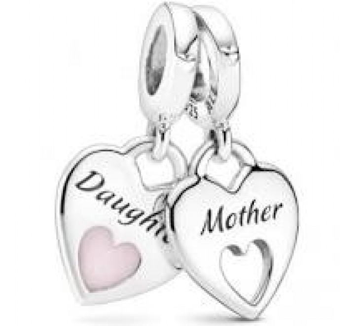 CHARMS PANDORA 799187C01 PLATA MADRE E HIJA CORAZON ROSA