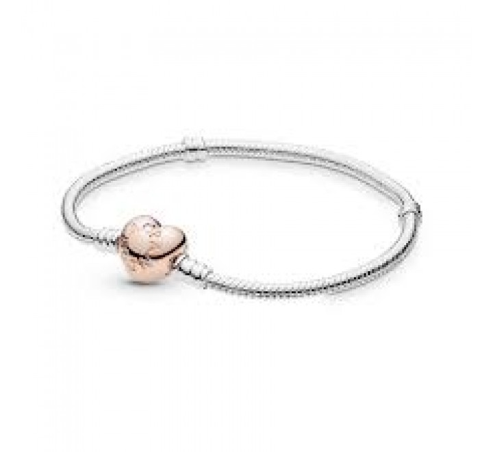 PULSERA PANDORA 580719-18 PLATA BROCHE CORAZON ROSADO