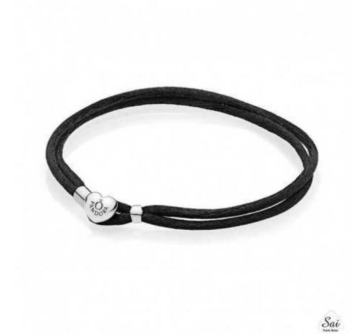 PULSERA PANDORA HILO NEGRO BROCHE PLATA 18CM 590749CBK-S2