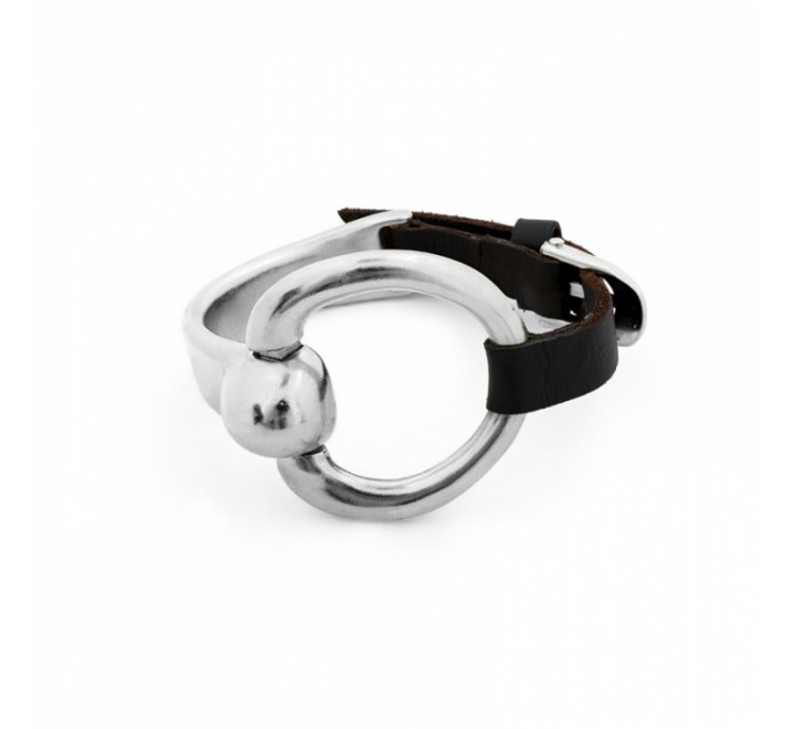 PULSERA CICLON ESTRIBO Y CUERO MARRON 201109