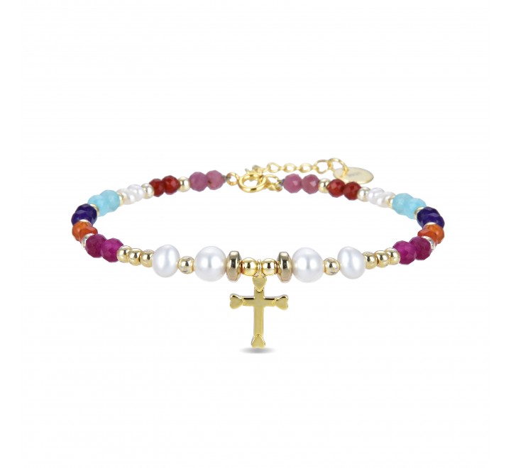 PULSERA LUXENTER PLATA DORADA PIEDRAS COLORES BXA167YC2000