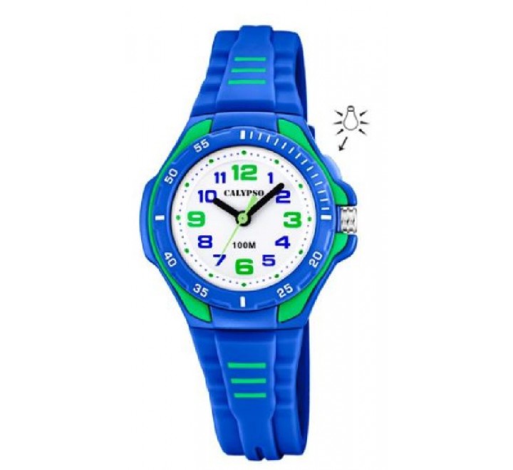 RELOJ CALYPSO SILICONA AZUL Y VERDE ANALOGICO Y LUZ K5757/4