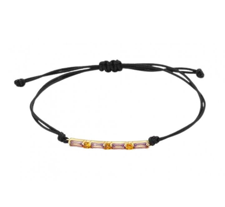 PULSERA RADIANT CORDON NEGRO PLATA DORADA CIRCONITA RY000011