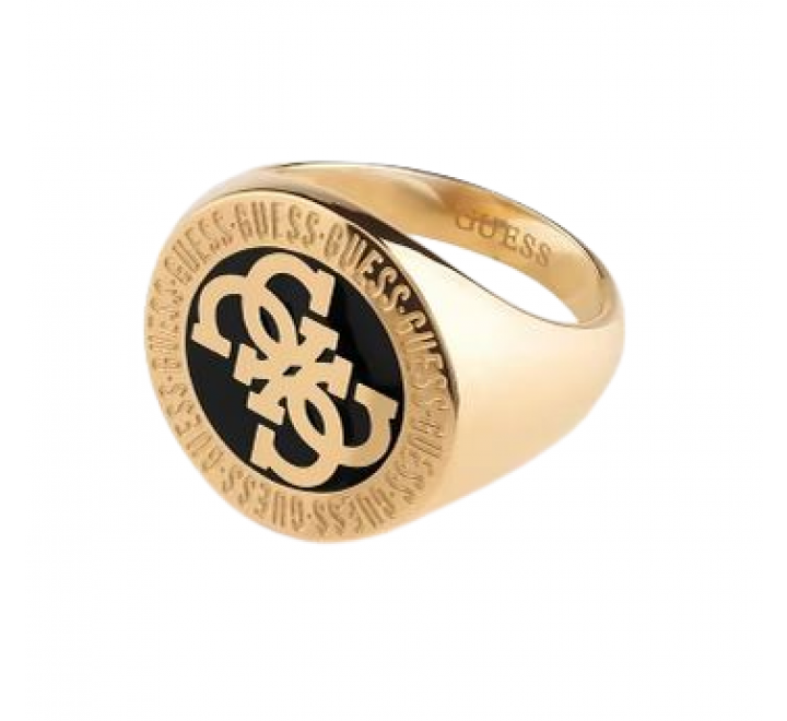 ANILLO GUESS ACERO DORADO LOGO Y NEGRO JUMR02115JWYGBK66