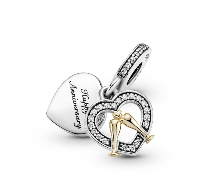 CHARMS PANDORA ANIVERSARIO 799322C01 PLATA CORAZON DOS COPAS DORADAS