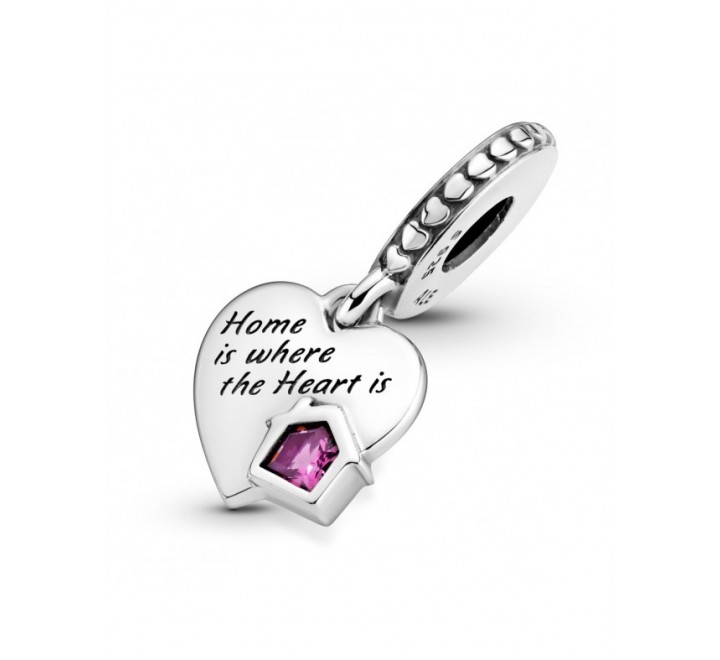 CHARMS PANDORA 799324C01 PLATA CORAZON CASITA PIEDRA ROSA