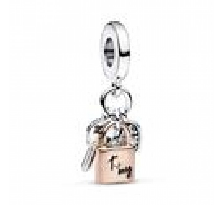 CHARM PANDORA PLATA BICOLOR LLAVE CANDADO CORAZON 782506C01