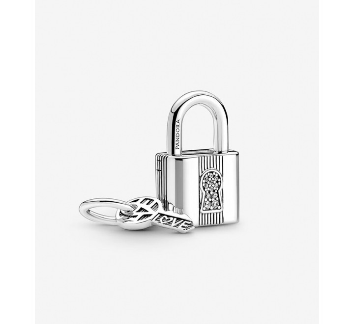 CHARMS PANDORA PLATA CANDADO Y LLAVE CIRCONITAS 790088C01