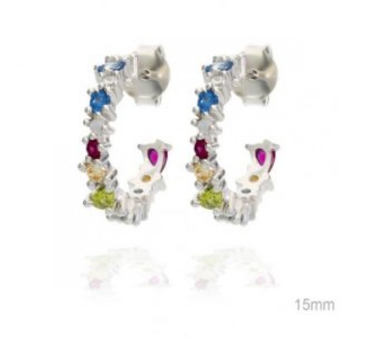 PENDIENTES PLATA CL3356 AROS CIRCONITAS COLORES