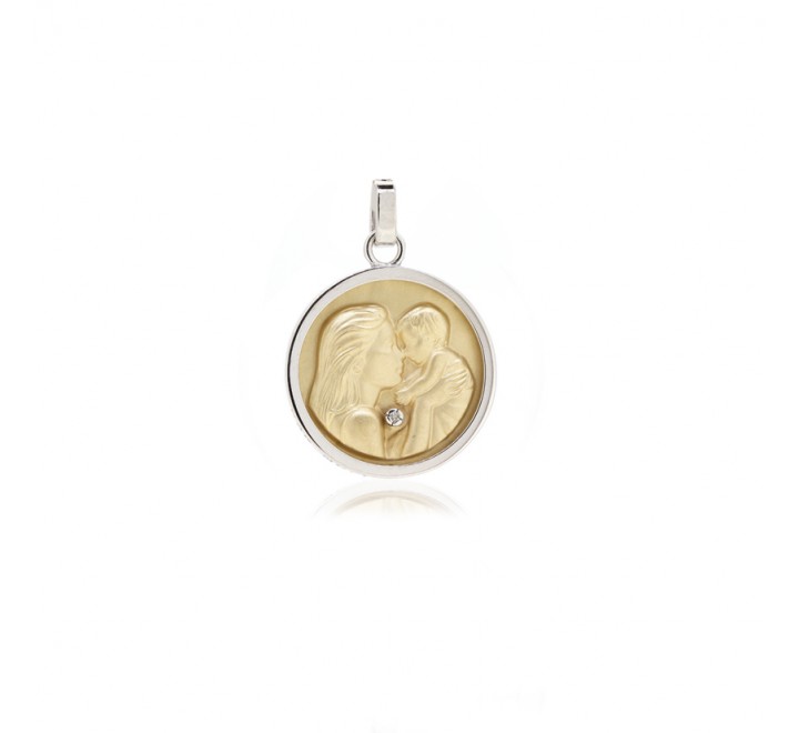 MEDALLA MADRE FINOR PLATA Y ORO CON BRILLANTE 230CMP79