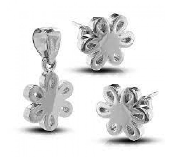 CONJUNTO PLATA CO6791 FLOR LISA PENDIENTES Y COLGANTE